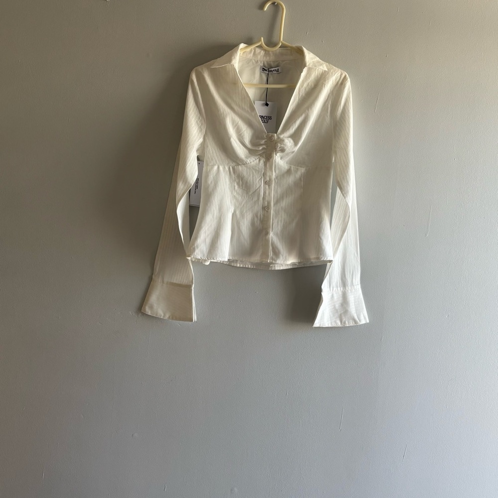 Princess Polly Women Ellowenn White Top Collared, Long Sleeves Sz US 6 - Picture 1 of 11